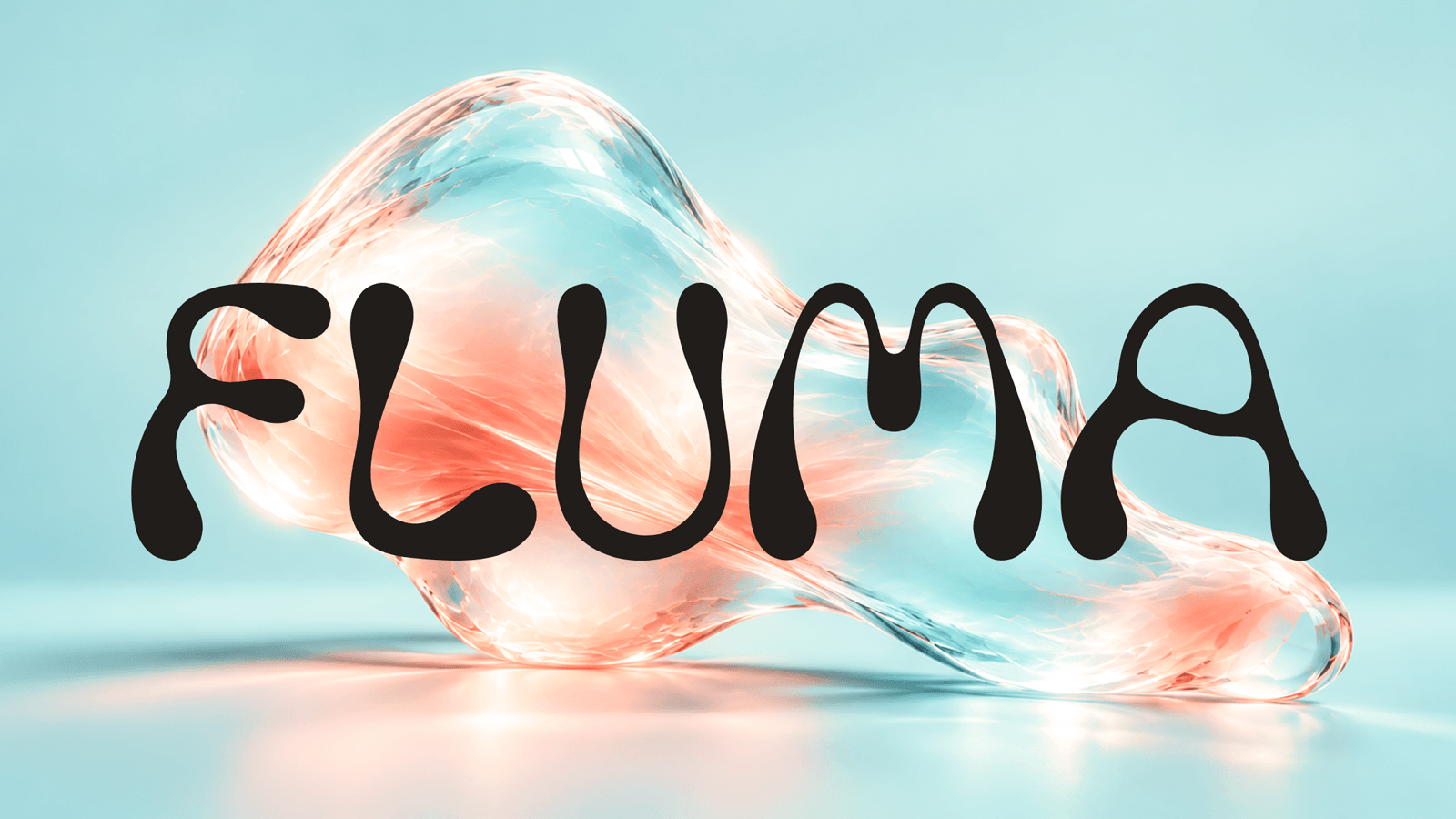 FLUMA lettering over a translucent, flowing sculptural form